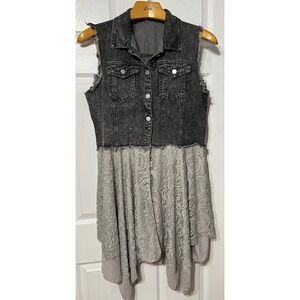 Unbranded Sleeveless Denim Vest Top Gray Overlay Unique XL Boho Western vibes